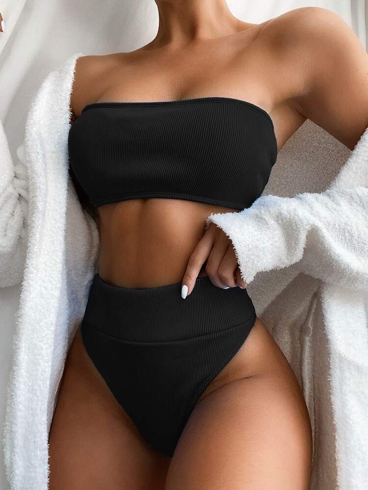 Zwart Sexy Vlak Bikini sets | SHEIN
