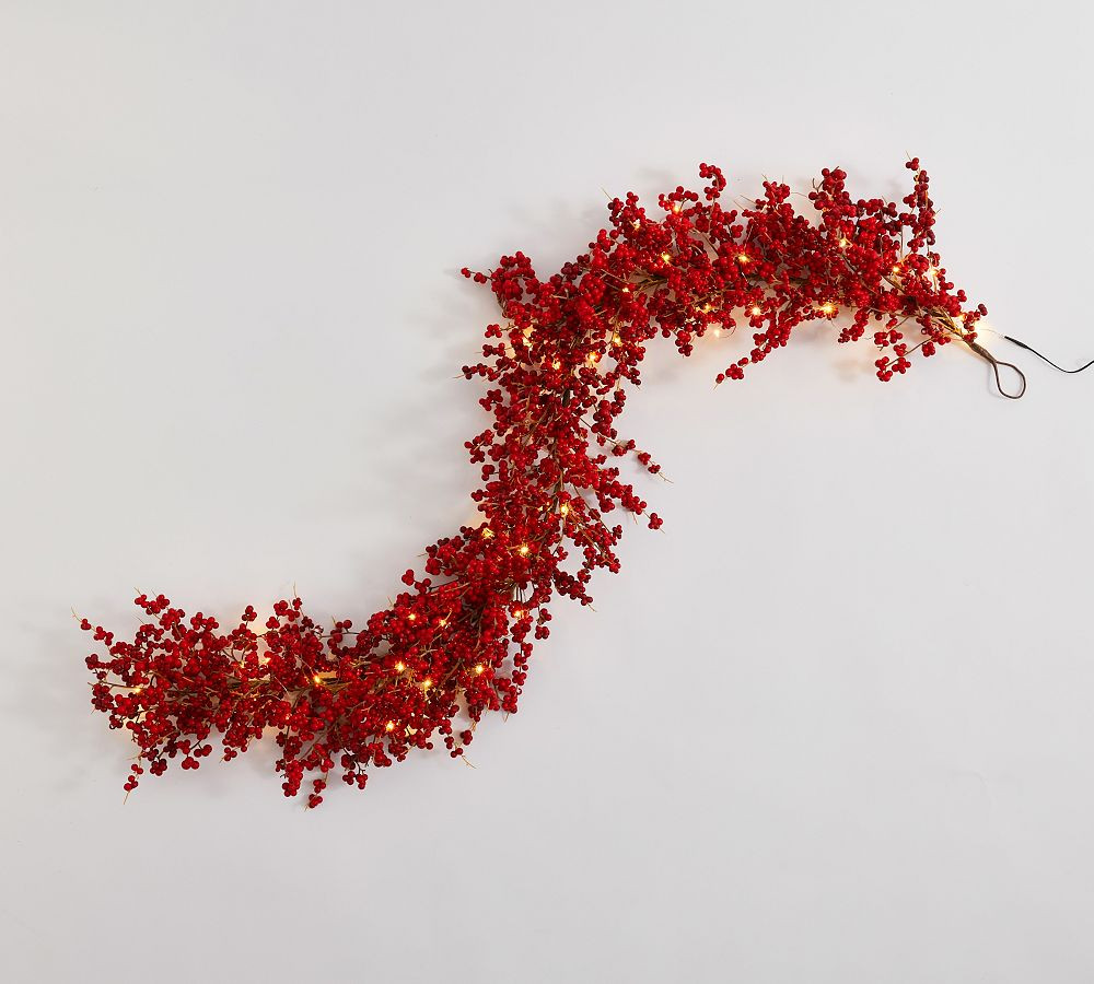 Lit Faux Red Berry Wreath & Garland | Pottery Barn (US)