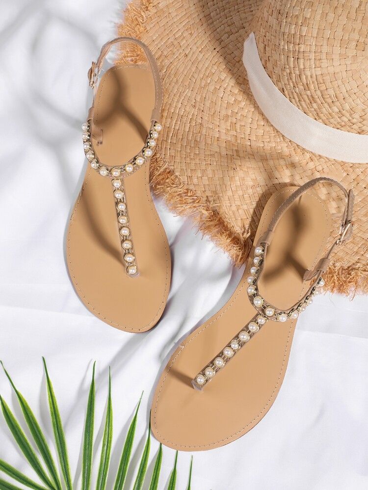 Faux Pearl Decor Flat Thong Sandals | SHEIN