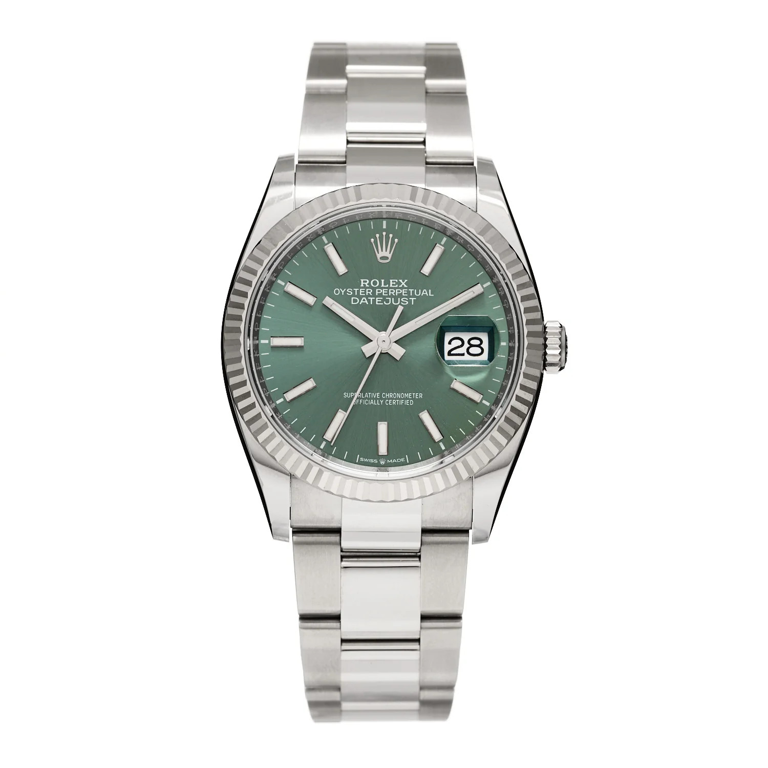 Rolex Stainless Steel 18K White Gold 36mm Oyster Perpetual Datejust Watch Mint Green 126234 17595... | FASHIONPHILE (US)