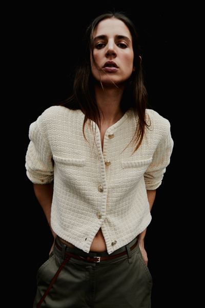 Short Textured-knit Cardigan - Cream - Ladies | H&M US | H&M (US + CA)