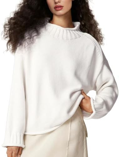 Yimoon Womens Rollneck Sweater Oversized Cotton Sweater 2026 | Long Sleeve, Chunky & Warm, Cable ... | Amazon (US)
