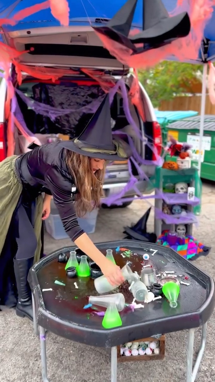 Trunk or Treat fun! We took our spookiest treasures from home, and threw together a full-on witches’ cavern — bubbling brews, glittery potions, and all the creepy-crawly things little hands could stir.

A little colored water, some orbeez, glitter, spiders, and bones — that’s all it takes to turn a regular sensory table into pure Halloween magic.

It wasn’t planned, but somehow we ended up with glitter in our hair and magic in the air. ✨

#LTKHalloween #LTKFamily #LTKKids