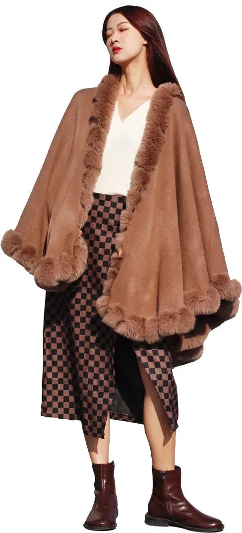 SAACHI Faux Fur Trim Cape | Nordstromrack | Nordstrom Rack