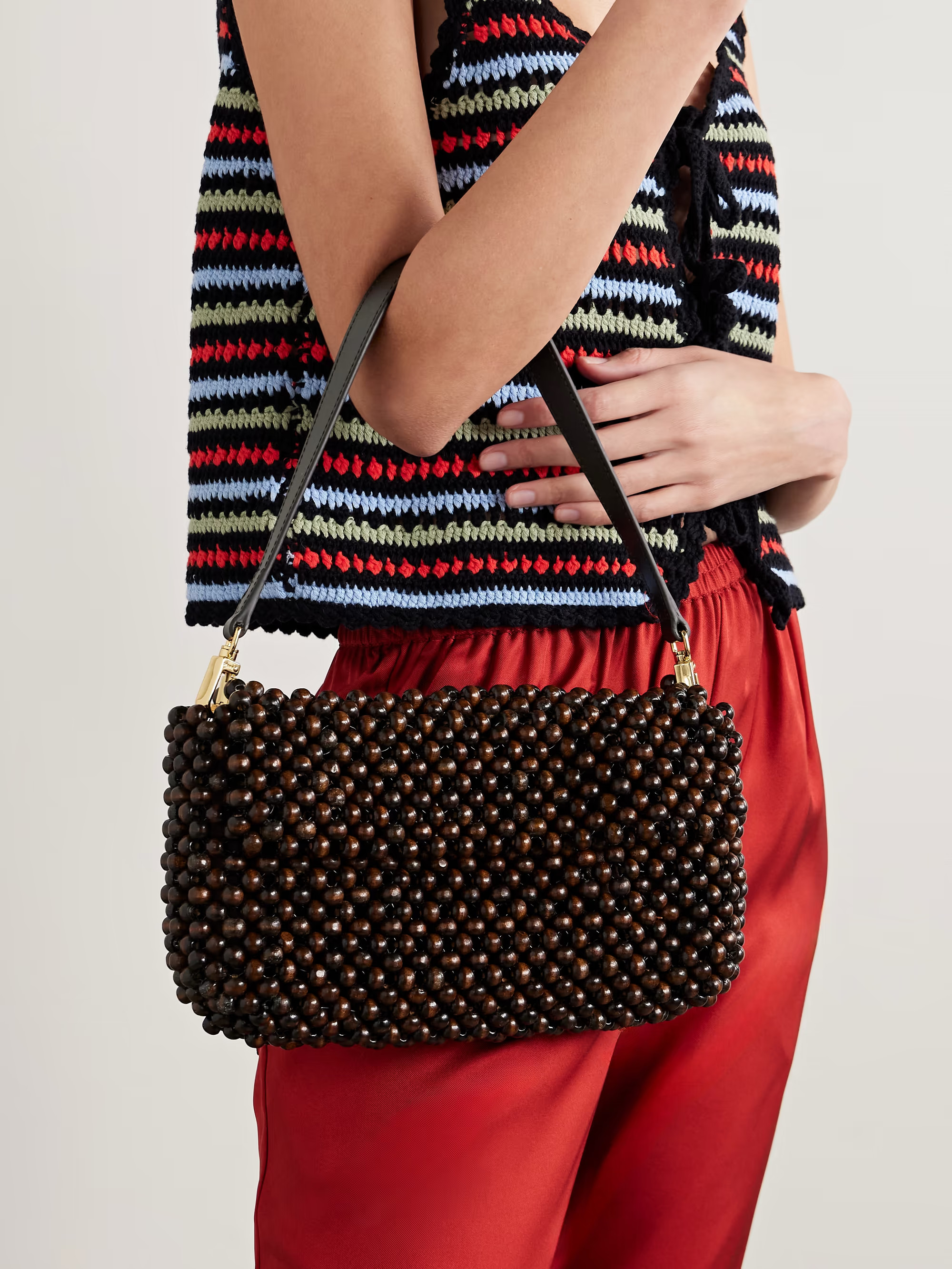 Timmy leather-trimmed beaded mesh shoulder bag | NET-A-PORTER (US)