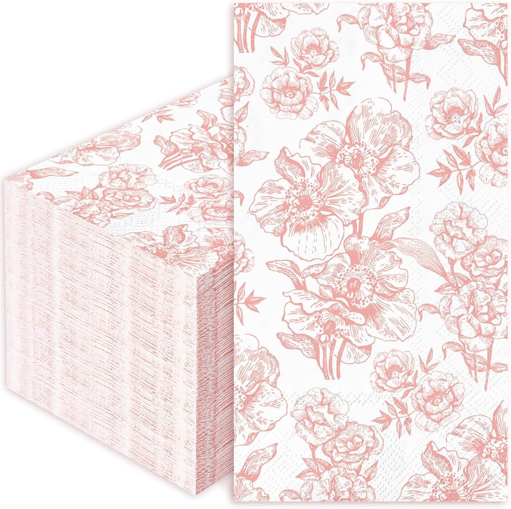 AnyDesign 50 Pack Pink Floral Guest Napkins White Pink Flower Disposable Paper Napkins Spring Din... | Amazon (US)