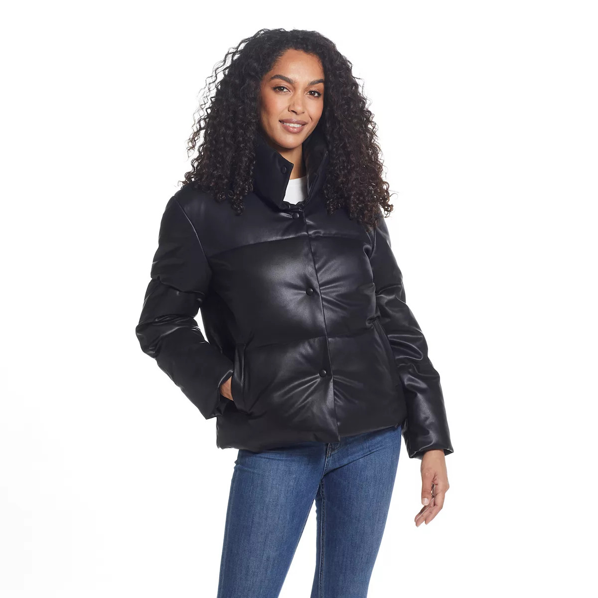 Women's Weathercast Faux-Leather Puffer Coat | Kohl's