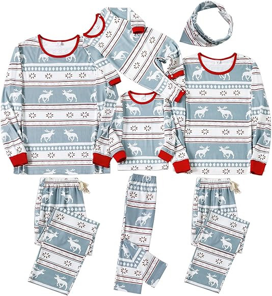 IFFEI Matching Family Pajamas Sets Christmas PJ's with Letter and Plaid Printed Long Sleeve Tee and Bottom Loungewear | Amazon (US)