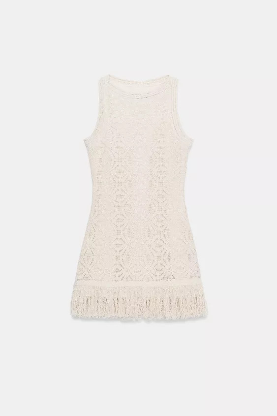 SHORT CROCHET DRESS WITH FRINGING | Zara UK