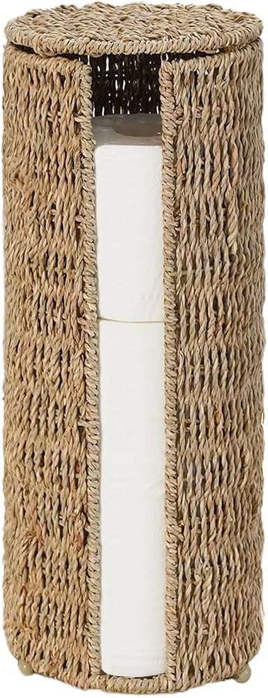 PINXIURY Seagrass Toilet Paper Holder with Storage, 3 Rolls of Wicker Toilet Paper Holder for Bat... | Amazon (US)