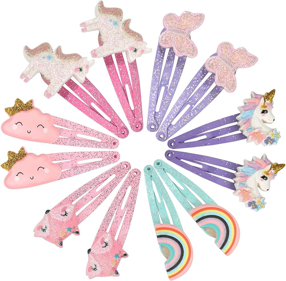 PinkSheep Unicorn Hair Clips Barrettes for Girls, 6 Pairs/12 Pack Fox Rainbow Cloud Shaped Hair P... | Amazon (US)