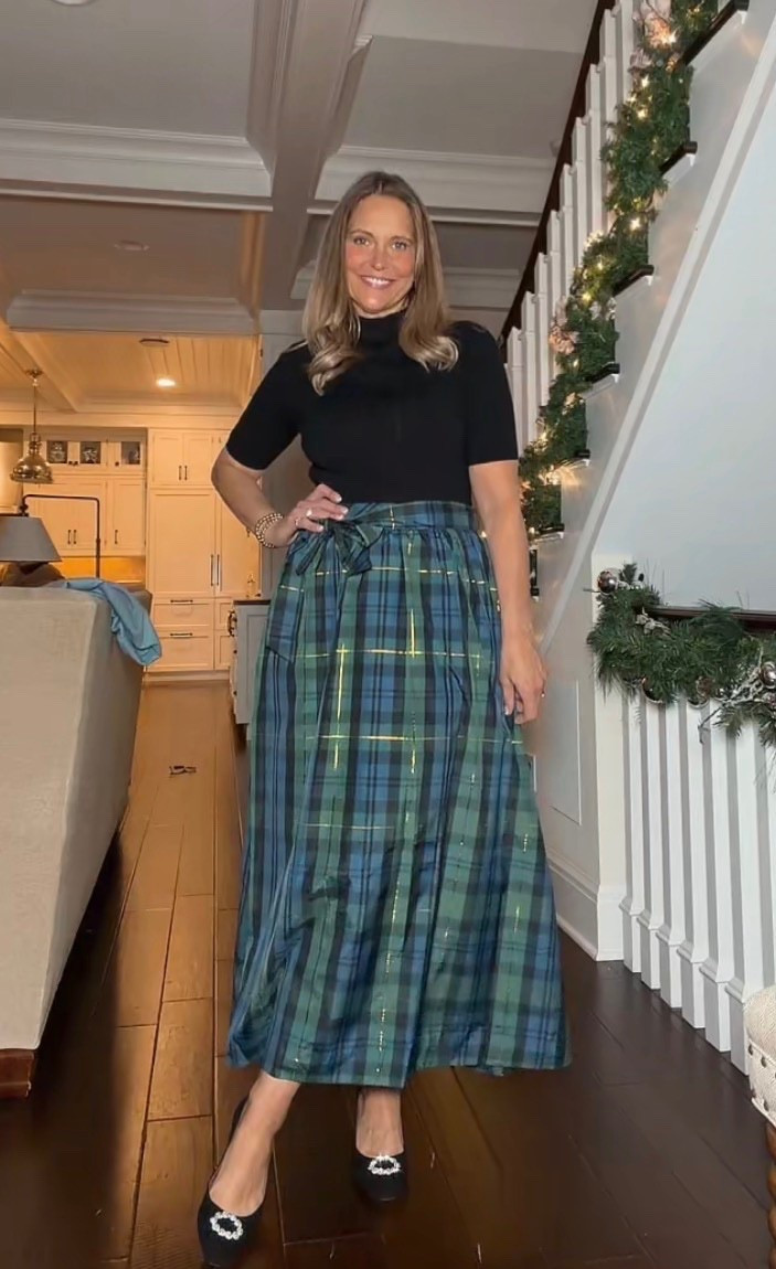 Holiday outfit inspiration! Can’t get enough of this plaid maxi skirt from Talbots! Paired it with a black top, heels, and jewelry to complete the look. Add a long coat to stay warm during the chilly months! 

#LTKOver40 #LTKHoliday #LTKSeasonal