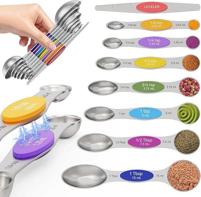 Magnetic Measuring Spoons Set of 8 - Heavy Duty 304 Stainless Steel, Triple Measurement Markings,... | Amazon (US)