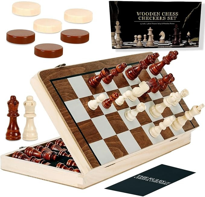 Chess Board Sets, 15 Inch Magnetic Chess Set for Adults & Kids, Checkers Board Game, Handmade Fol... | Amazon (US)