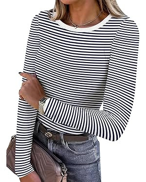 ANRABESS Women Long Sleeve Shirts Rib Knit Slim Fit Tops Basic Tee 2025 Fall Outfits Casual T-Shi... | Amazon (US)