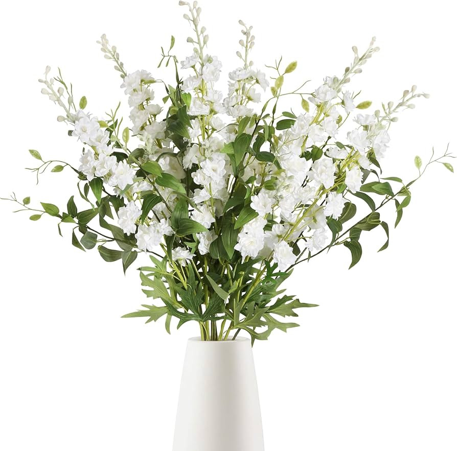 IPOPU White Flowers Artificial Delphinium 9PCS with Clematis Greenery for Wedding & Home Decor | Amazon (US)
