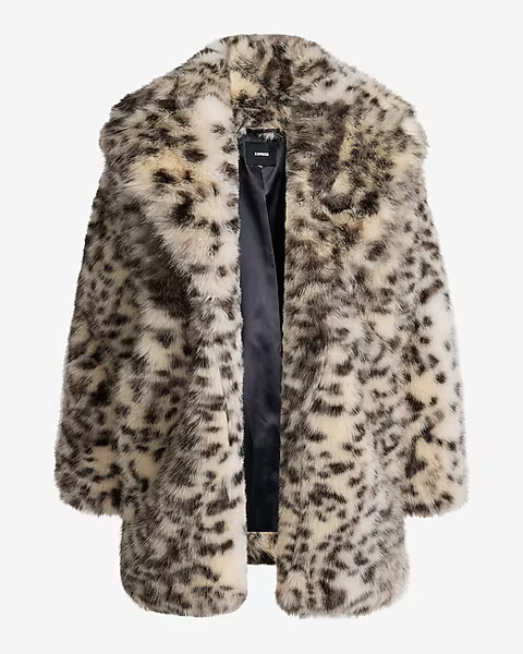 Leopard Faux Fur Mid Length Coat | Express