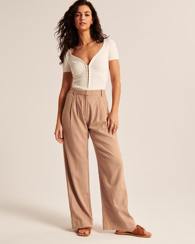 Linen-Blend Tailored Wide Leg Pant | Abercrombie & Fitch (US)