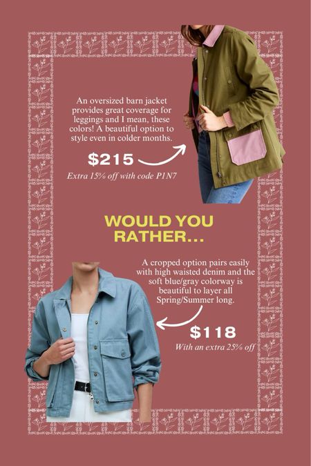 Cropped utility or oversized barn jacket? Both are on sale this weekend! 
❤️ CLAIRE LATELY 

Madewell, Boden, Casual Everyday Weekend Outfit Idea 

#LTKsalealert #LTKstyletip #LTKSeasonal