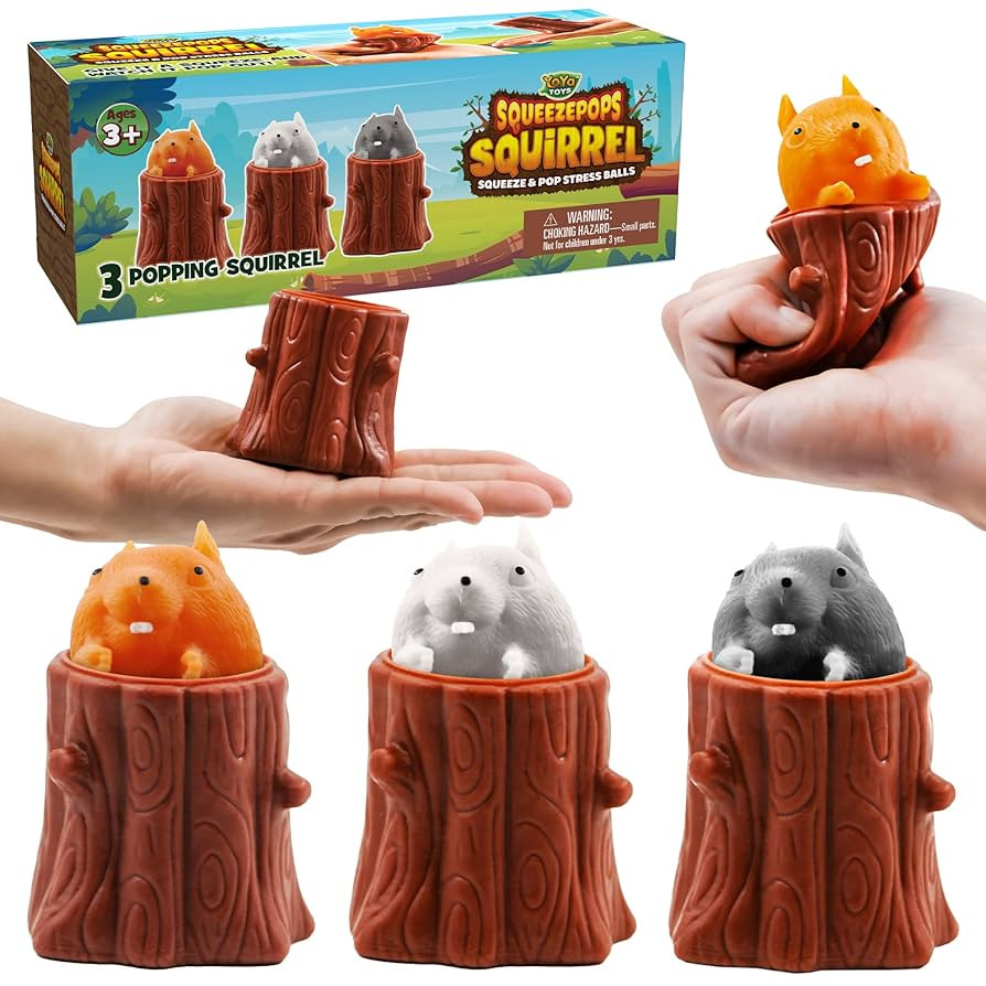 Yoya Toys Squeeze pops Squirrel in Log Squeeze Toy - Squirrel Fidget Popper, Pop Up Fidget Toy - ... | Amazon (US)