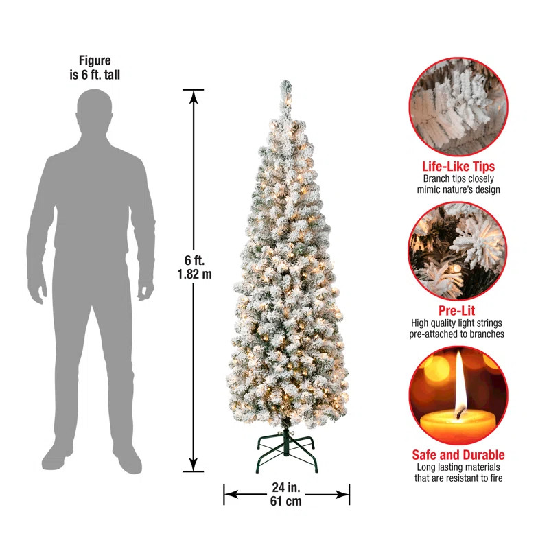 National Tree Company Acacia Pencil Slim Flocked Tree with Clear Lights & Reviews | Wayfair | Wayfair North America