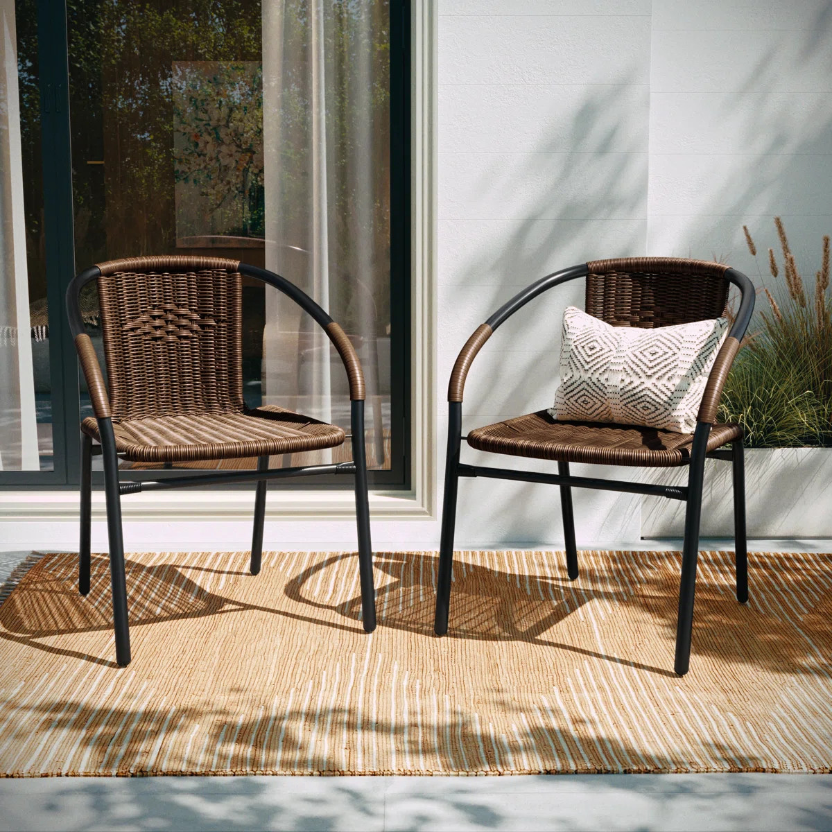 Arthor Rattan Indoor/Outdoor Stacking Restaurant Chairs (Set of 2) | Wayfair North America