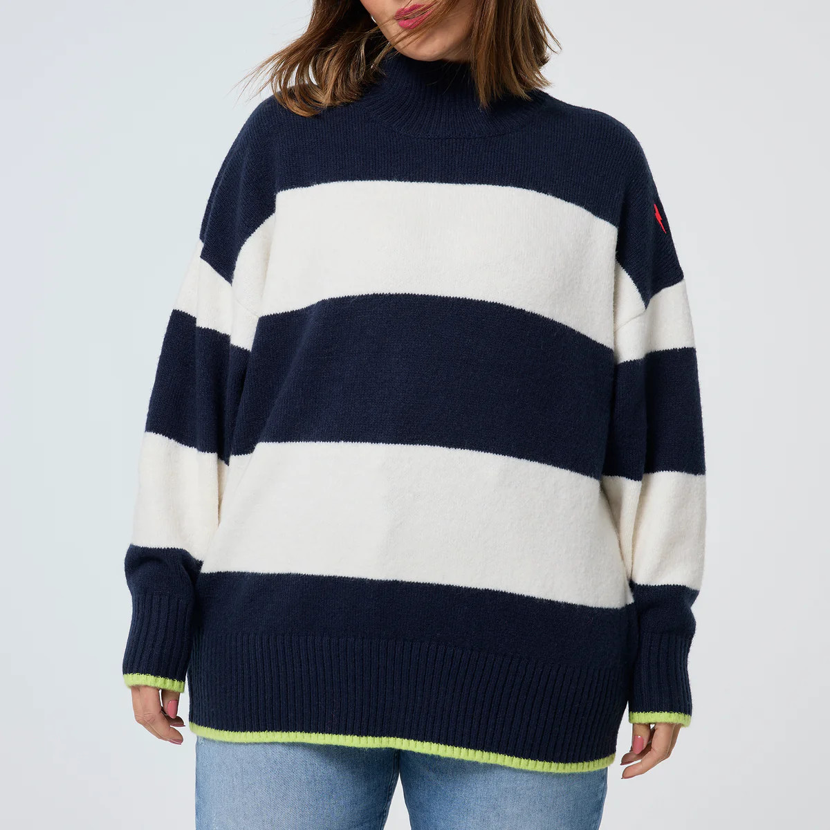 Navy with Ivory Stripe Oversized Turtle Neck Jumper Scamp & Dude | Scamp & Dude