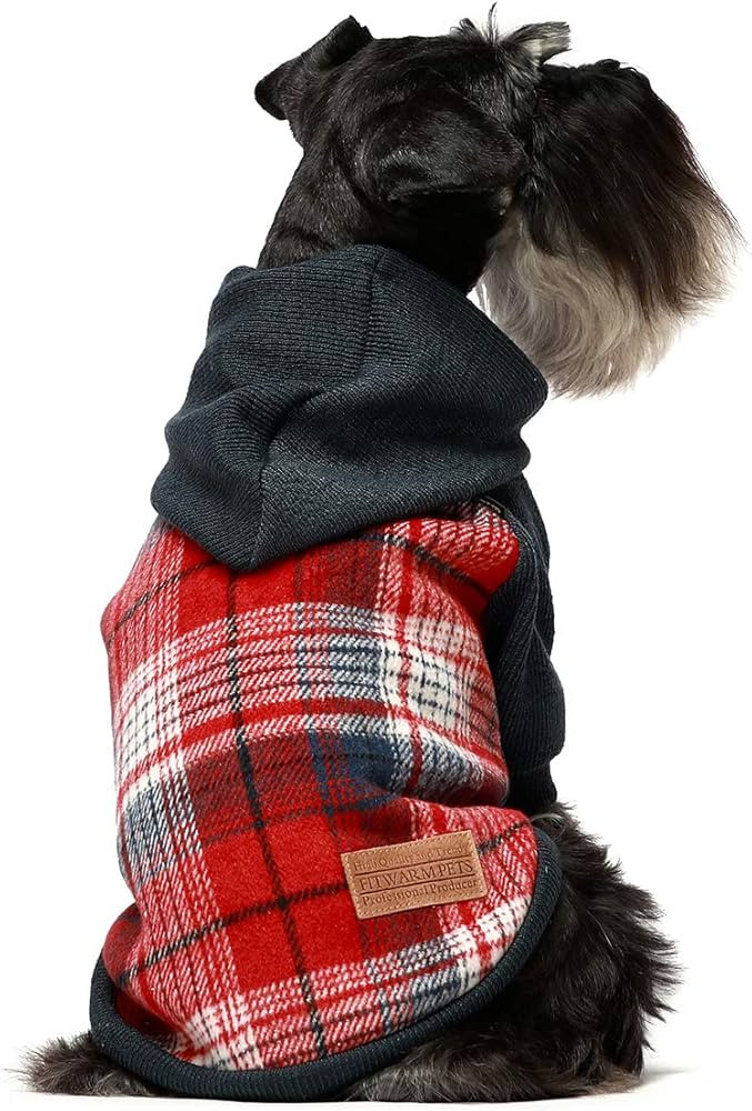 Fitwarm Tartan Plaid Dog Hoodie, Knitted Dog Clothes for Small Dogs Boy, Pet Sweater with Hood, C... | Amazon (US)