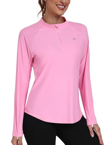 MoFiz Women's Golf Polo Shirts Long Sleeve 1/4 Zip UPF 50+ UV Sun Protection Quick Dry Workout Hiking Athletic Tops Pink S | Amazon (US)