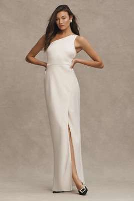 BHLDN Dylan One-Shoulder Satin Side-Slit Gown | Anthropologie (US)
