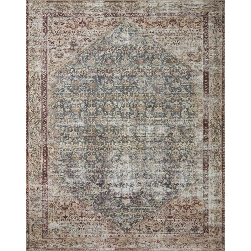Georgie Machine Woven / Power Loomed Performance Teal/Antique Rug | Wayfair North America