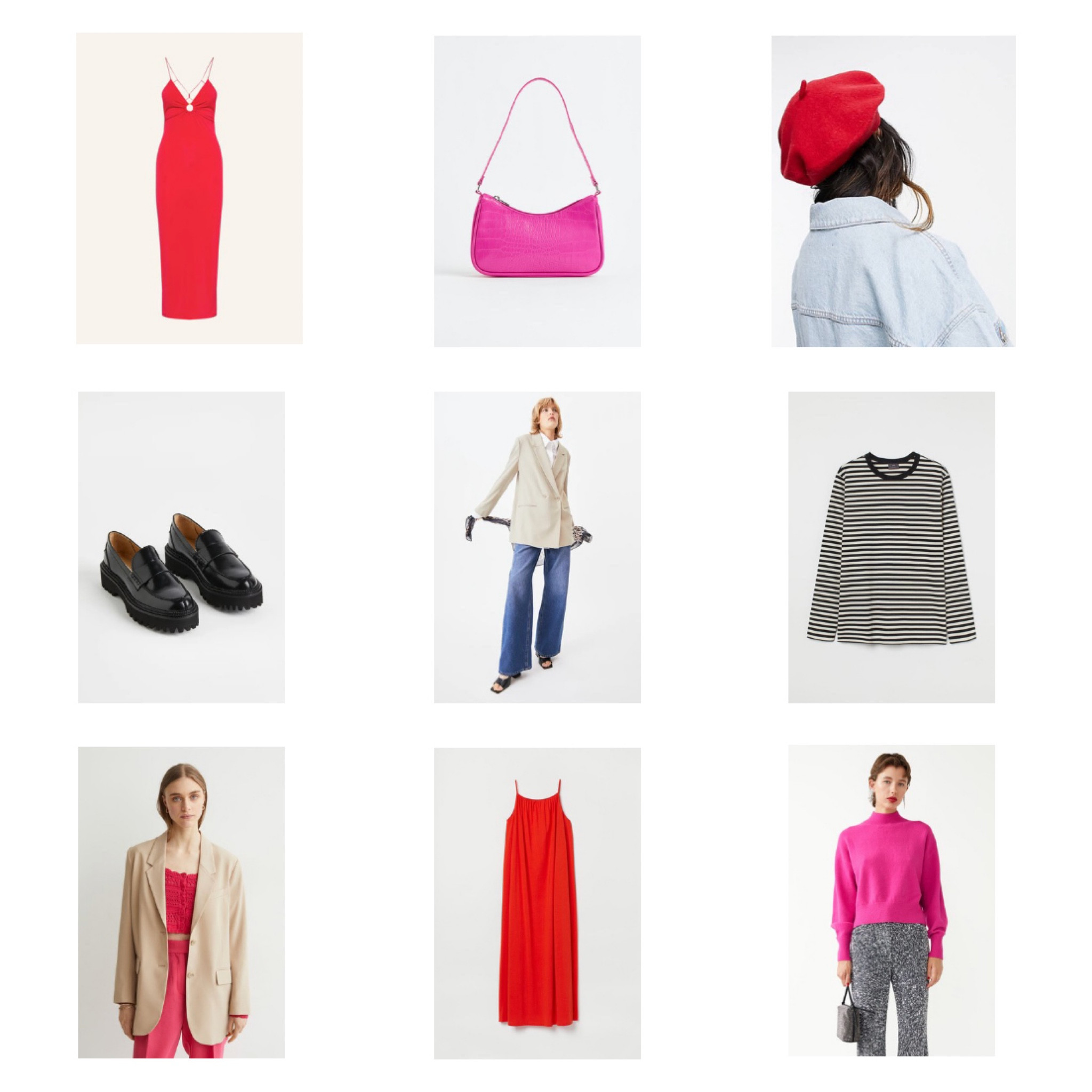 Pink Red. Fashion and Style Blog Girl from Heartfelt Hunt. Girl with blonde hair wearing a pink beret, red slip dress, pink sweater, pink mini bag, white cat-eye sunglasses, oversized blazer, striped tee and loafers. #colorfuloutfit #colorfulstyle #colorfulfashion #colorfullooks #fashionfun #cutefalloutfit #fallfashion2022 #falllookbook #fitcheck #dailylooks #dailylookbook #contentcreator #microinfluencer #discoverunder20k