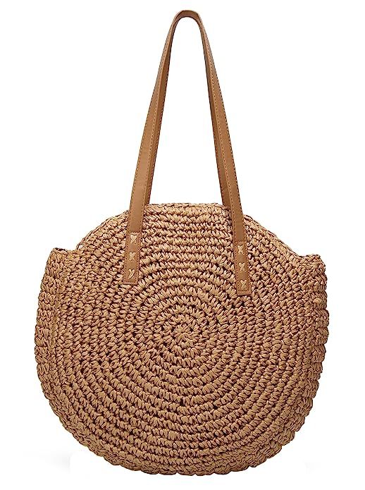 Molodo Round Summer Straw Large Woven Bag Purse For Women Vocation Tote Handbags | Amazon (US)