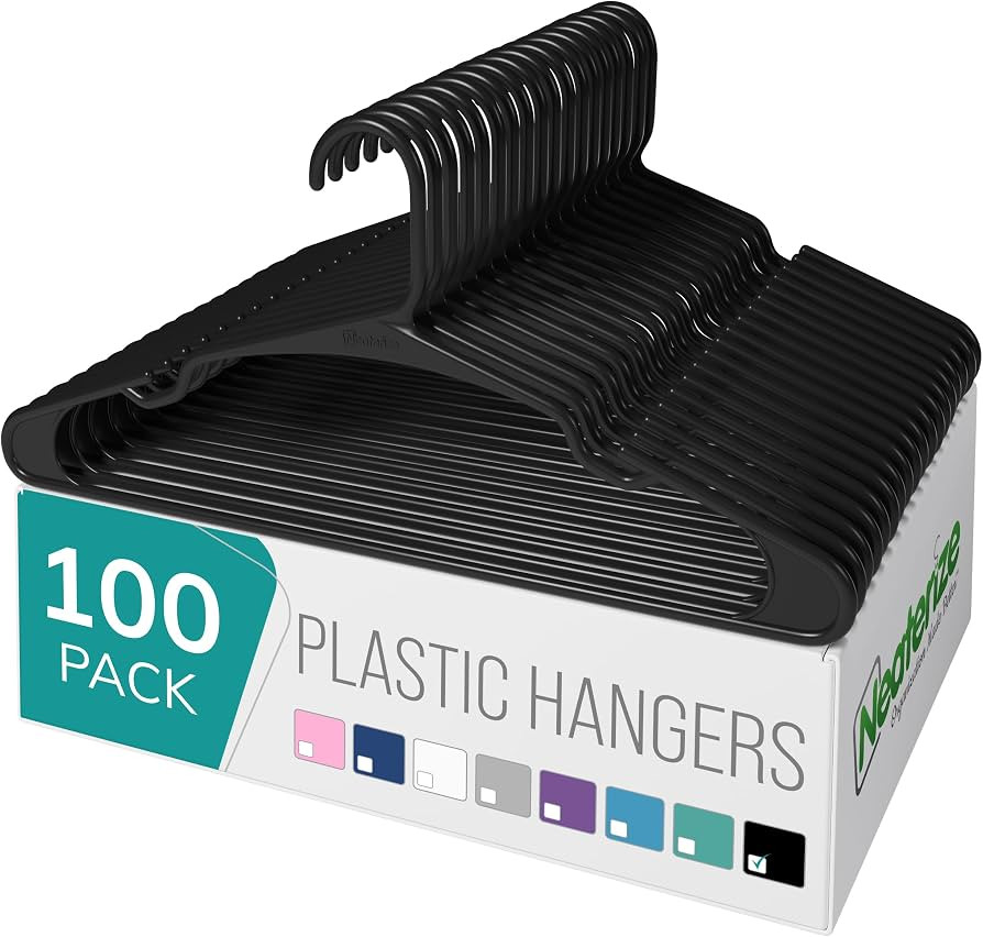 NEATERIZE Clothes Hangers Plastic 100 Pack for Adults - Plastic Hangers, The Perfect Coat Hanger ... | Amazon (US)