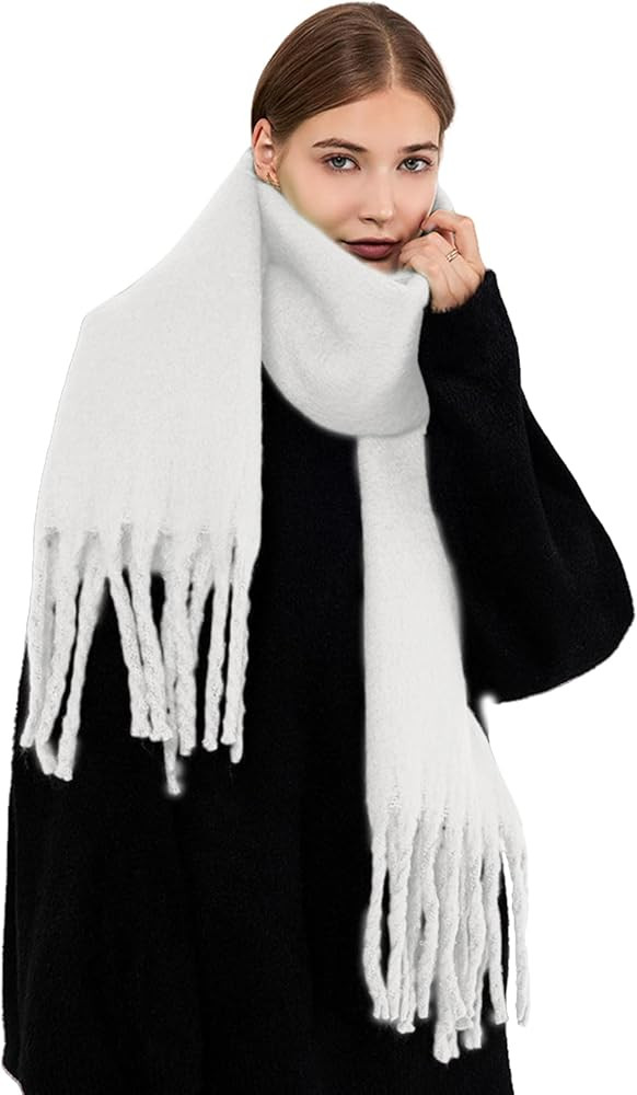 ANKOMINA Women's Winter Solid Color Long Scarf Oversized Fluffy Tassel Scarves Blanket Warm Pashm... | Amazon (US)