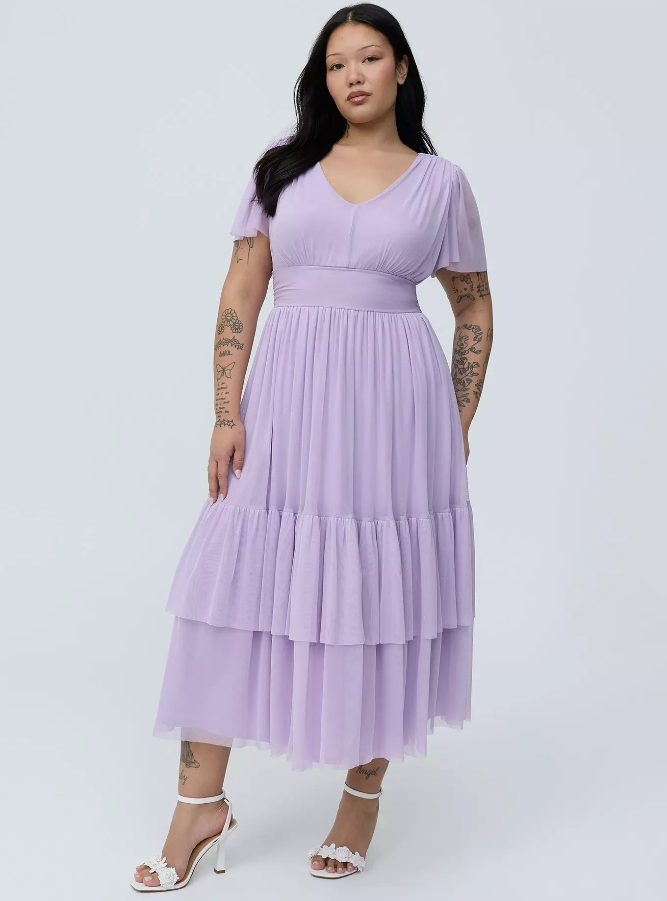 Flutter Sleeve Tulle Tea Length Dress | Torrid (US & Canada)