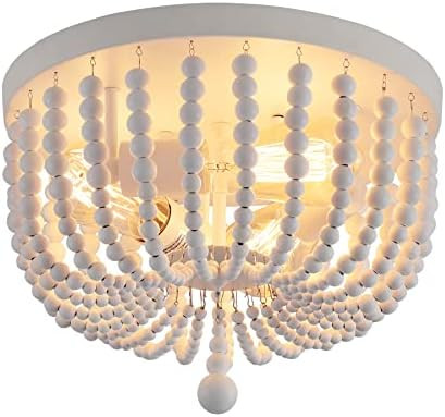 Q&S White Boho Beaded Chandeliers Ceiling Light,3-Lights Small Chandelier Light Fixture for Bedro... | Amazon (US)