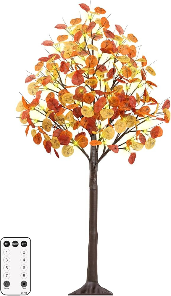 Remon 4FT Lighted Fall Tree - Artificial Fall Light Up Eucalyptus Tree with 60 Lights, 180 Leaves... | Amazon (US)
