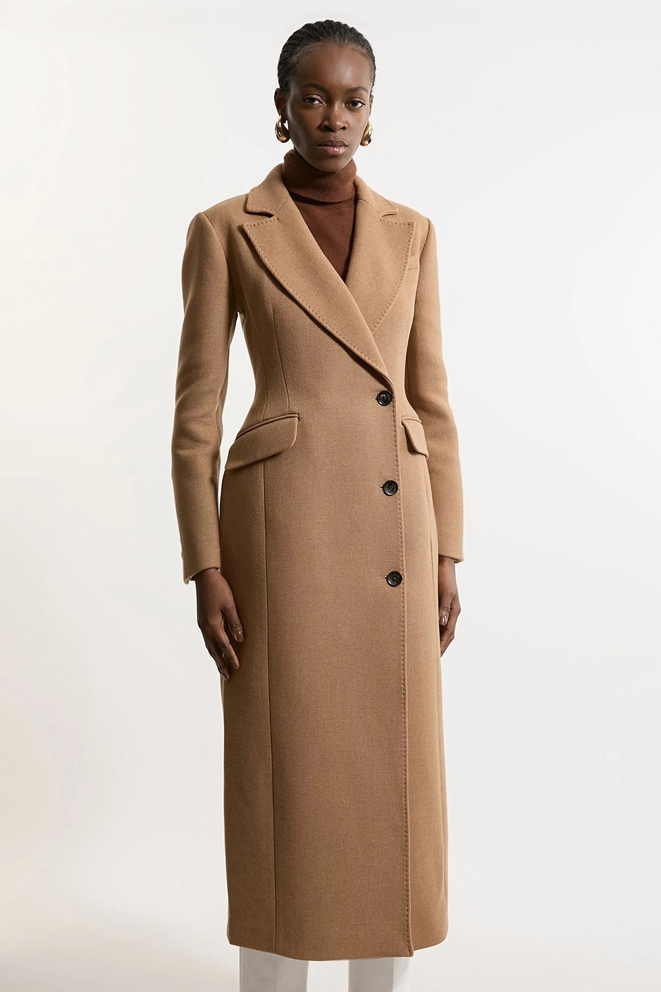Italian Wool Tailored Fitted Maxi Coat | Karen Millen | Karen Millen UK + IE + DE + NL