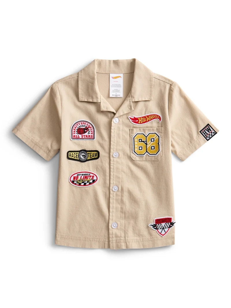 Hot Wheels Toddler Boys Short Sleeve Cotton Button Down Work Shirt with Patches, Sizes 12M-5T | Walmart (US)