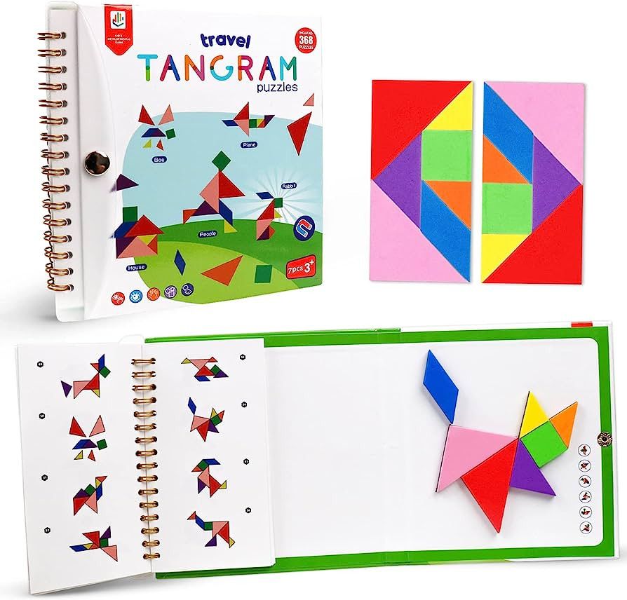 USATDD Travel Tangram Puzzle With 2 Set, Magnetic Pattern Blocks Road Trip Games Educational Jigs... | Amazon (US)
