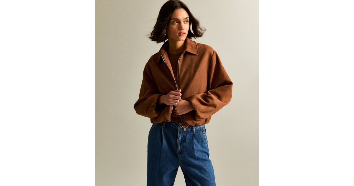 Tan Faux Suede Bubblehem Bomber Jacket | New Look | New Look (UK)