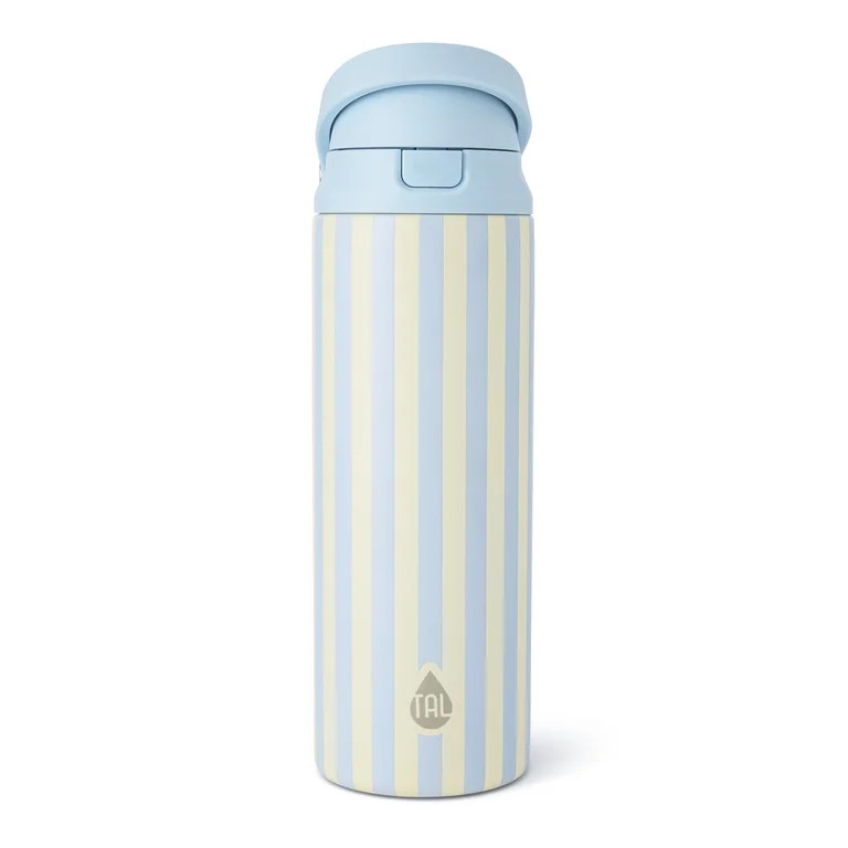 TAL 24oz Stainless Steel 2-in-1 Straw and Chug Water Bottle with Push Lid, Light Blue Stripes | Walmart (US)