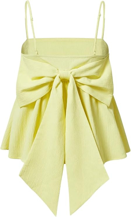 BEAUDRM Women's Solid Big Bow Back Ruffle Hem Spaghetti Strap Party Top Regular Fit Flared Cami T... | Amazon (US)