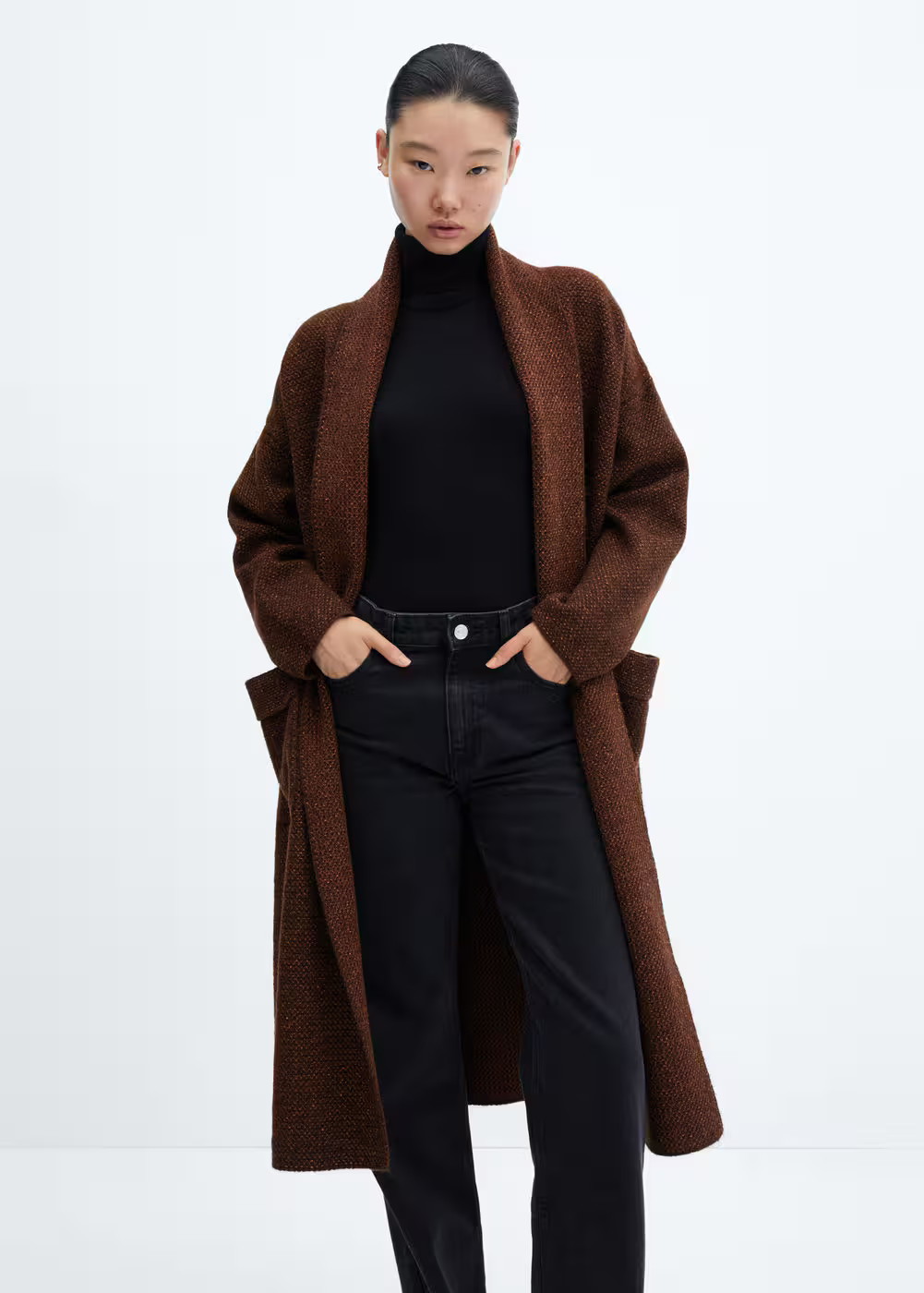 Oversized knitted coat with pockets | MANGO (US)