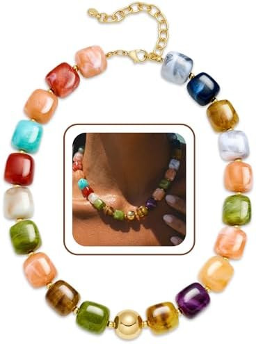 Joyer\u00eda de playa de verano, collar de cuentas gruesas para mujer, dise\u00f1o de moda, garga... | Amazon (US)