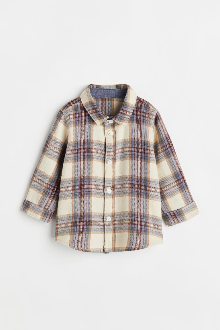 Cotton Flannel Shirt - Light beige/plaid - Kids | H&M US | H&M (US + CA)
