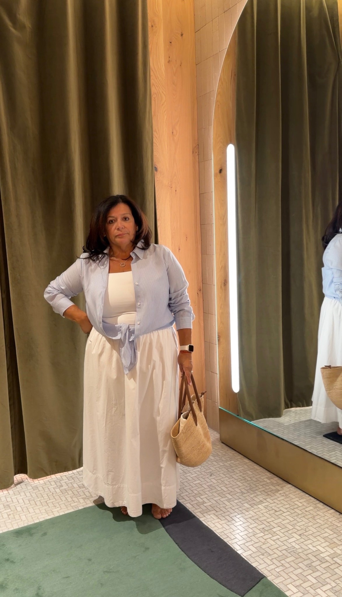 Shirt: L
Bodysuit: XL
Skirt: M

#LTKtravel #LTKsummer #LTKover50style