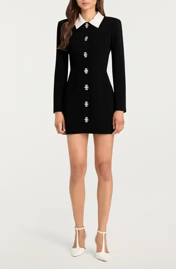Cinq à Sept Sheryl Crystal Button Long Sleeve Coat Minidress | Nordstrom | Nordstrom