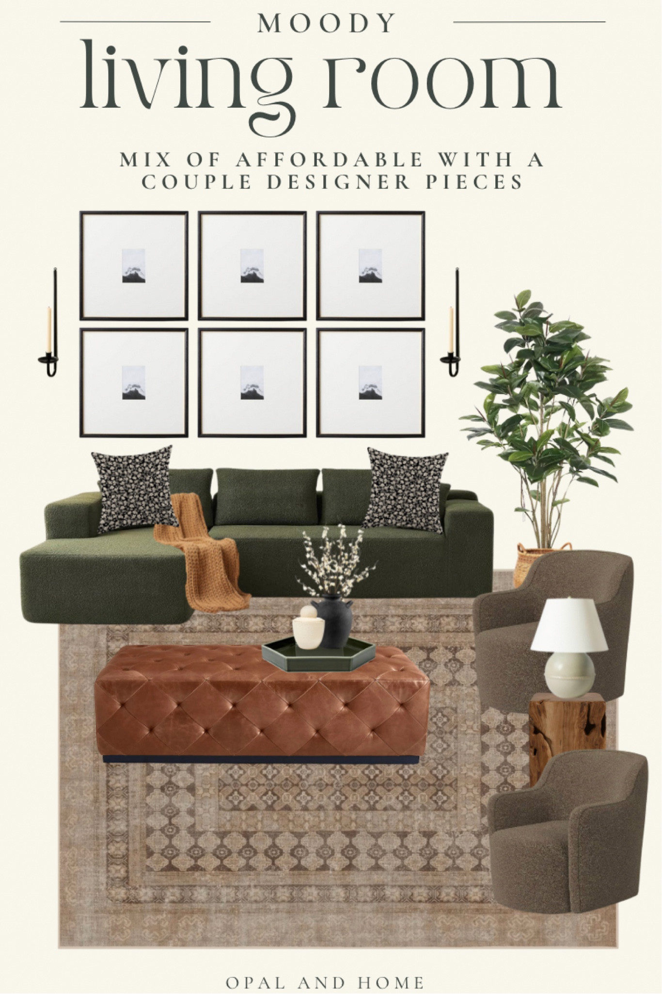 Moody living mood board
Green sofa
Leather ottoman
Moody rug
Moody chair

#LTKstyletip #LTKhome #LTKMostLoved